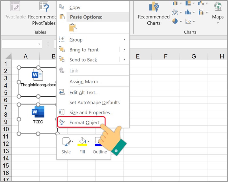 Nhấn chuột phải vào file và chọn Format Object