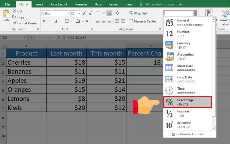 Cách tính tỉ số phần trăm trong Excel