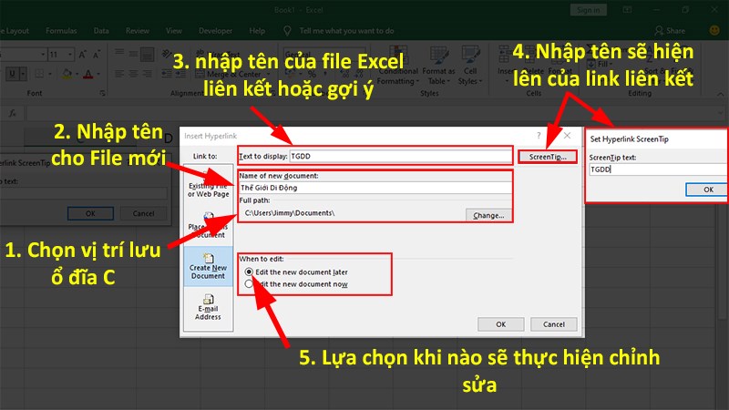 Tạo Hyperlink trong Excel với 1 file mới