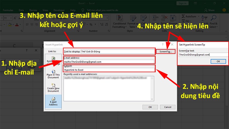 Tạo Hyperlink trong Excel với Email