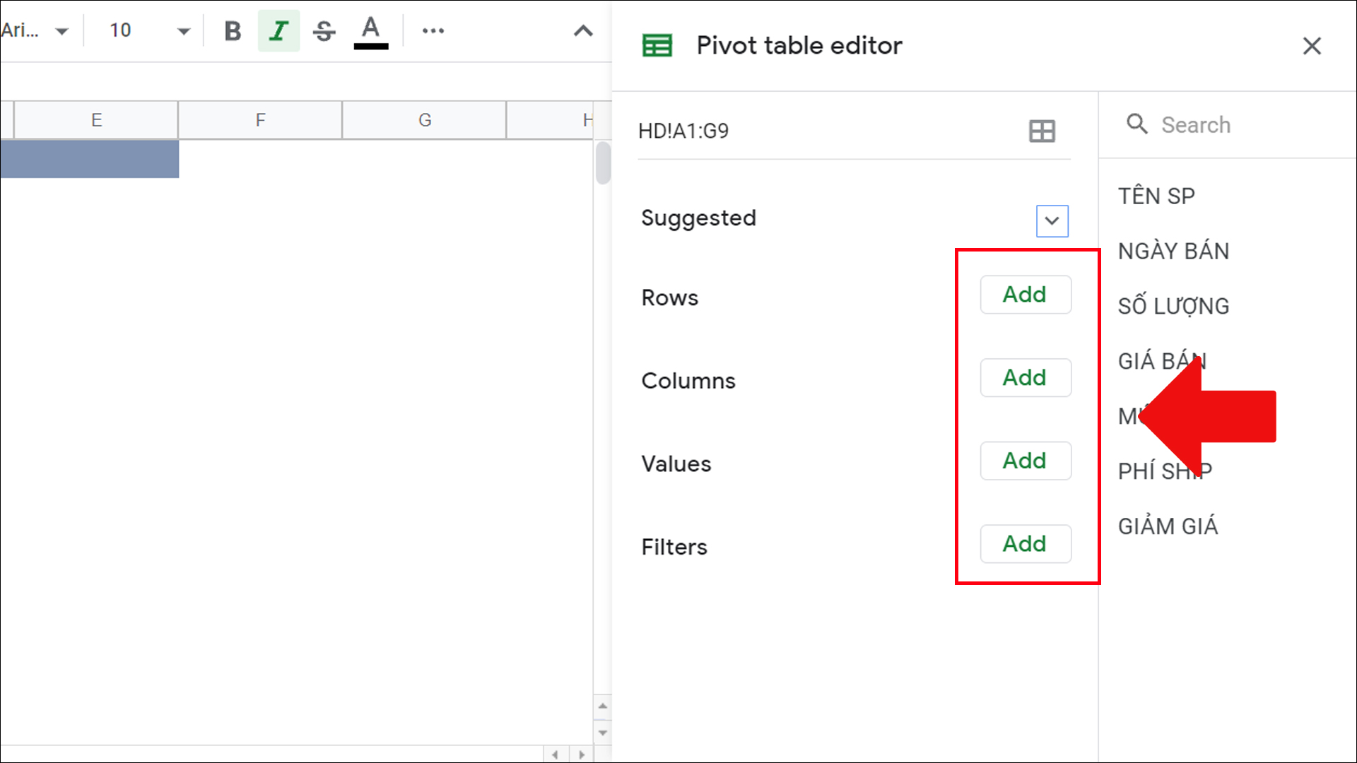 Thêm dữ liệu vào Pivot Table