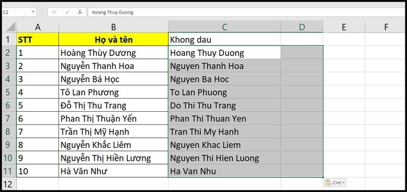 Bỏ dấu chữ tiếng Việt Excel:
Excel 2024 với tính năng bỏ dấu tiếng Việt sẽ giúp bạn tiết kiệm thời gian khi làm việc với các bảng tính chứa tiếng Việt. Bạn không cần phải thao tác đánh dấu từng từ một, tính năng này sẽ tự động bỏ dấu tiếng Việt cho bạn. Hãy xem hình ảnh liên quan để trải nghiệm tính năng này và tăng năng suất làm việc của bạn.