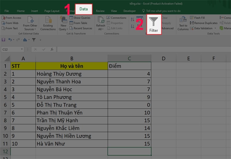 Tính tổng các ô được lọc bằng Subtotal trong Excel