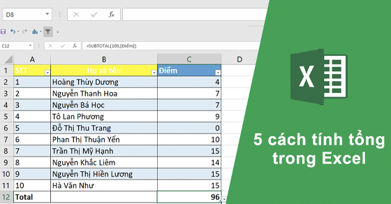 Cách tính tổng các giá trị trong một cột với Excel?
