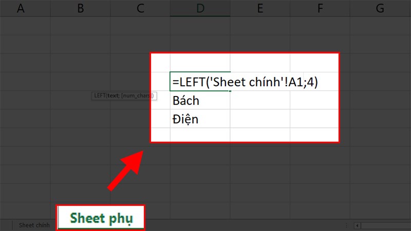 Nhập các công thức cần dùng vào sheet phụ