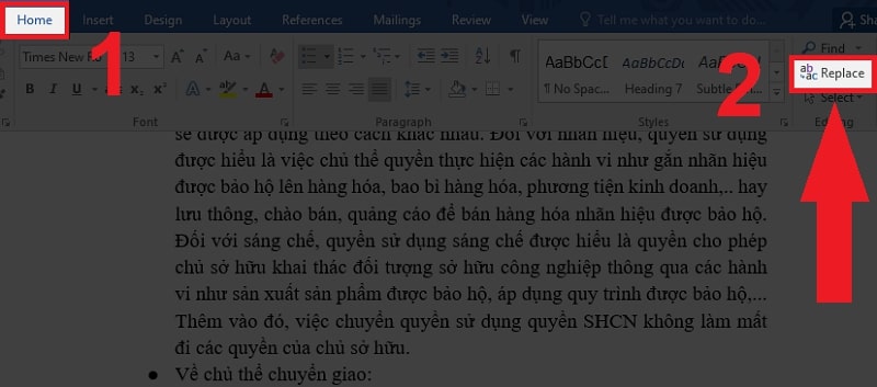 Thao tác chọn Home rồi chọn Find để tìm kiếm từ bạn muốn