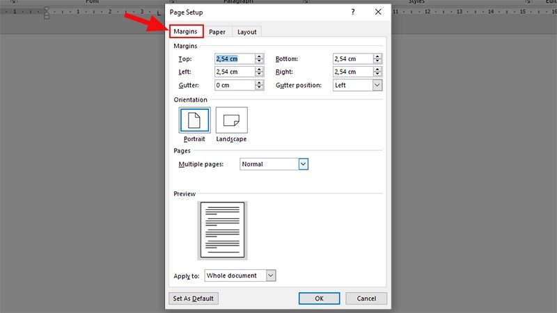 Thẻ Margins dùng để căn chỉnh lề