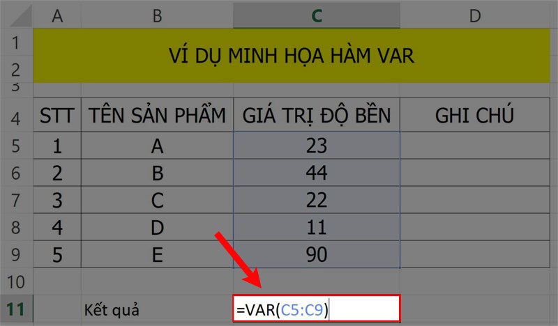 Hướng dẫn sử dụng hàm VAR