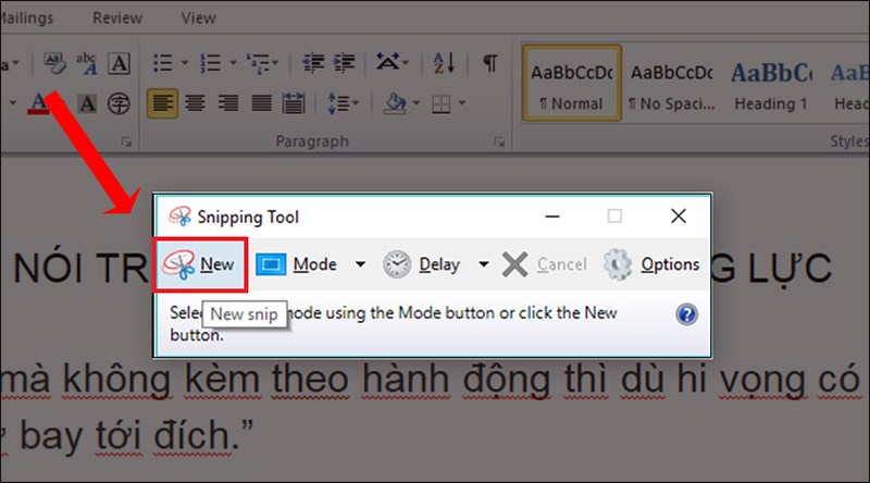 Chọn New trên Snipping Tool