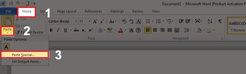 Chọn Paste Special