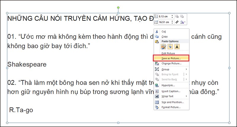 Chọn Save as Picture