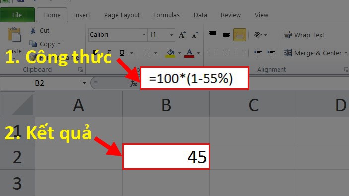 Mình sẽ thực hiện phép tính lấy 100% *(1-55%)