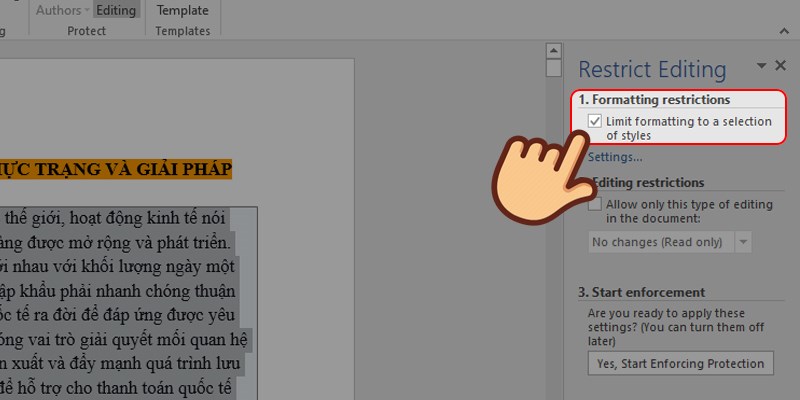 Tick chọn Limit Formatting to a selection of styles