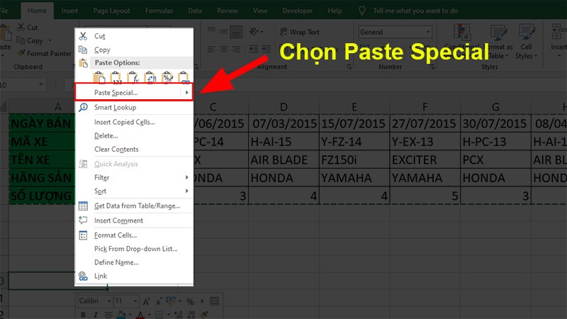 Chọn Paste Special