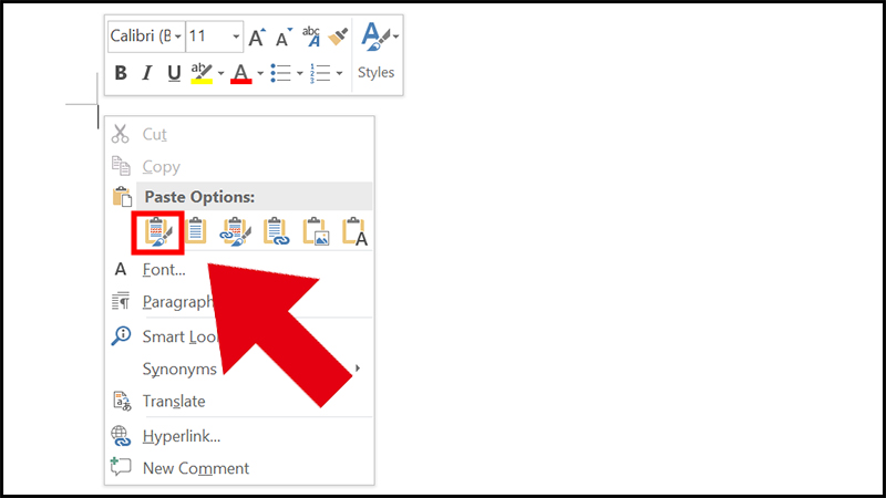 Nhấn chuột phải và chọn Keep Source Formatting trong Paste Option