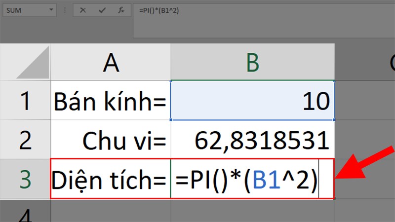 Công thức tính diện tích hình tròn trong Excel: Hướng dẫn chi tiết và ví dụ minh họa