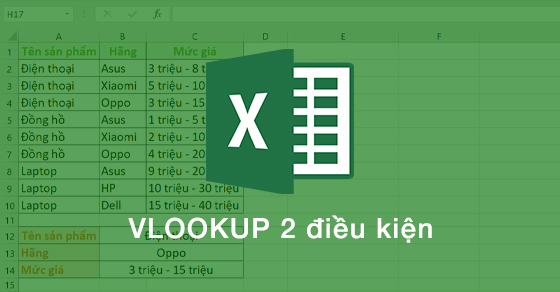 Hướng dẫn sử dụng Cách dùng hàm vlookup có 2 điều kiện trong Microsoft Excel