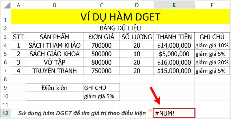 Khắc phục lỗi #NUM! khi sử dụng hàm DGET