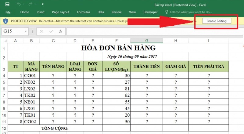 Cách tắt chế độ Read Only bằng nút Enable Editing.