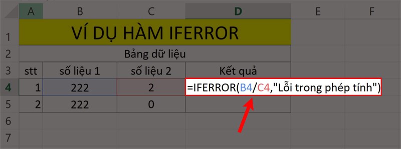 Ví dụ minh họa hàm IFERROR