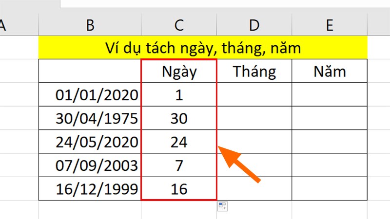 Nhấn Enter  Kéo dữ liệu xuống các ô bên dưới là bạn đã tách thành công được Ngày