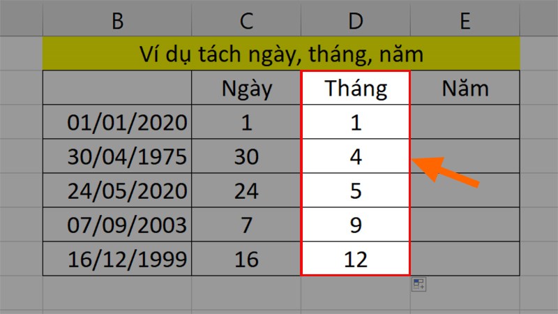 Nhấn Enter  Kéo dữ liệu xuống các ô bên dưới là bạn đã tách thành công được Tháng