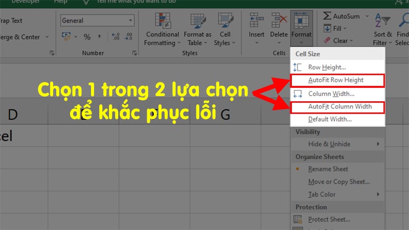 Nhấn vào AutoFit Row Height hoặc AutoFit Column Width để khắc phục lỗi không hiện hết chữ trong Excel