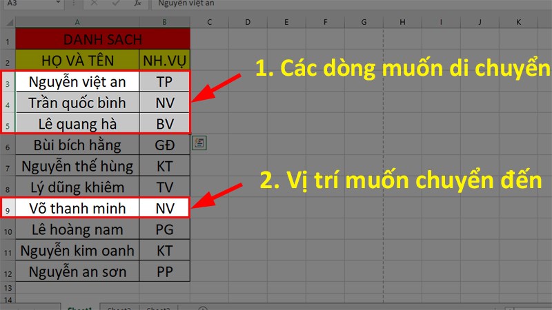 Cách Chuyển Dòng Lên Xuống Trong Excel