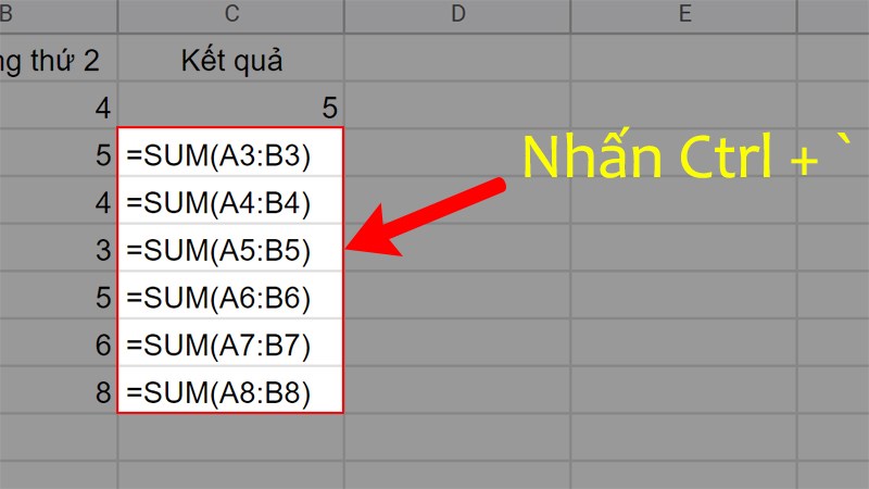 Hiển thị công thức trong Google Sheet bằng phím tắt