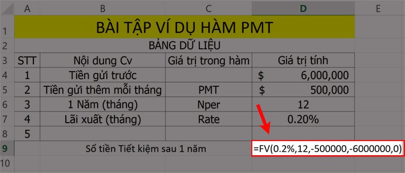 Bài tập hướng dẫn hàm FV giá trị tương lai.