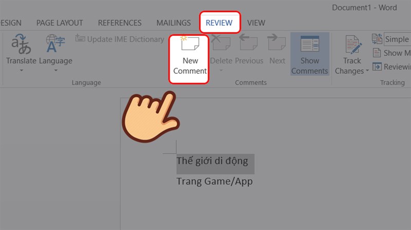  Chọn Review, chọn New comment