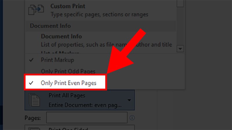Chọn Only Print Even Pages (Chỉ in trang chẵn)