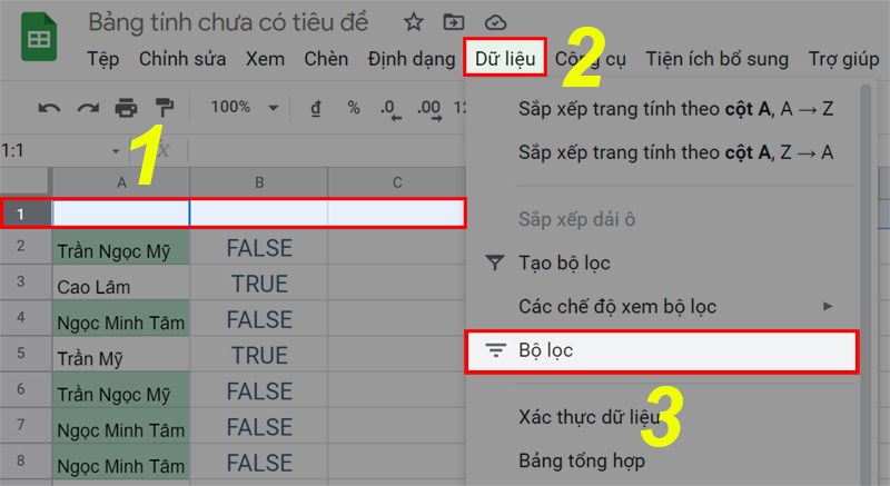 Lọc dữ liệu trùng lặp trong Google Sheet