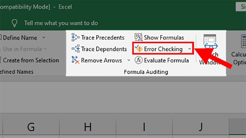 Đi đến phần Formula Auditing  Nhấn vào Error checking