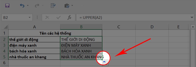 Chuyển các ô bên dưới một cách tự động