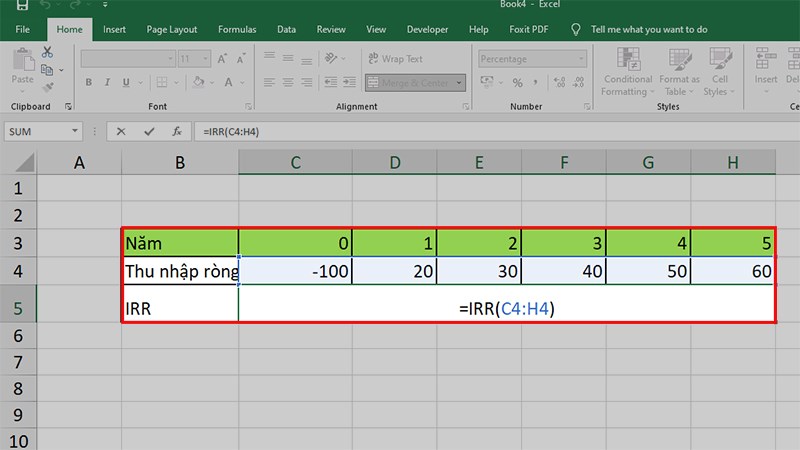 Hướng dẫn tính IRR trong Excel