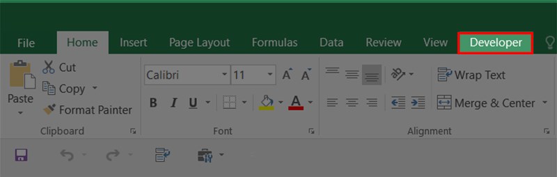 Mở Excel vào thẻ Developer