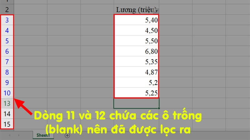 Kết quả sau khi xóa ô trống thành công