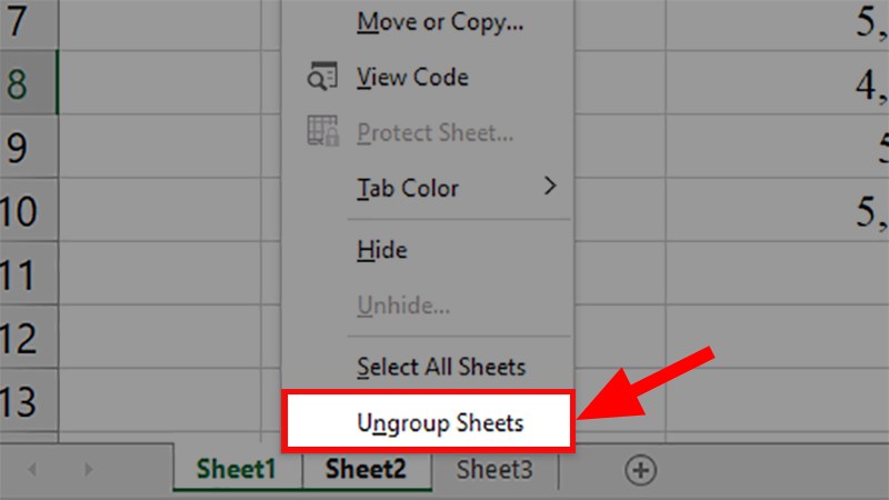 Cách ungroup 2 bảng tính (sheet)