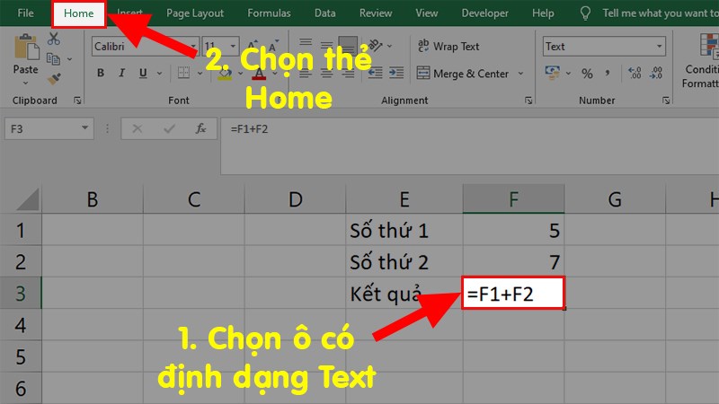 Chọn ô có chứa công thức bị mắc định dạng Text