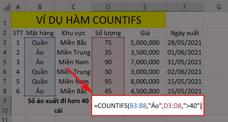 Ví dụ minh họa hàm COUNTIFS