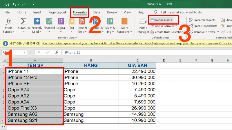 Nhập tên các thành phần cần tạo list và nhấn OK