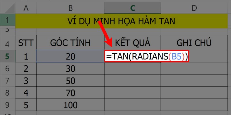 Cách sử dụng hàm TAN trong Excel