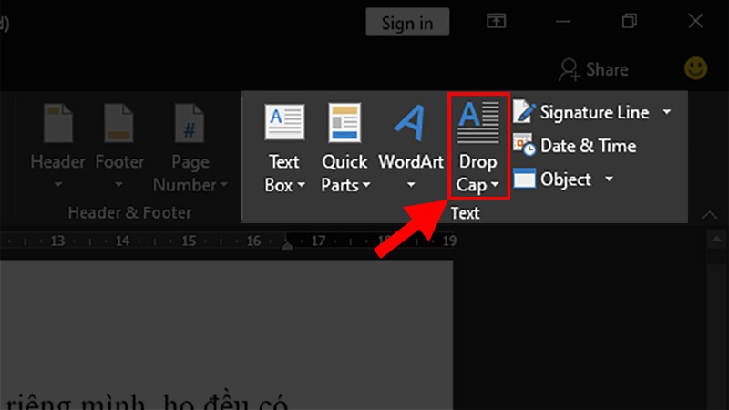 Chọn Drop Cap