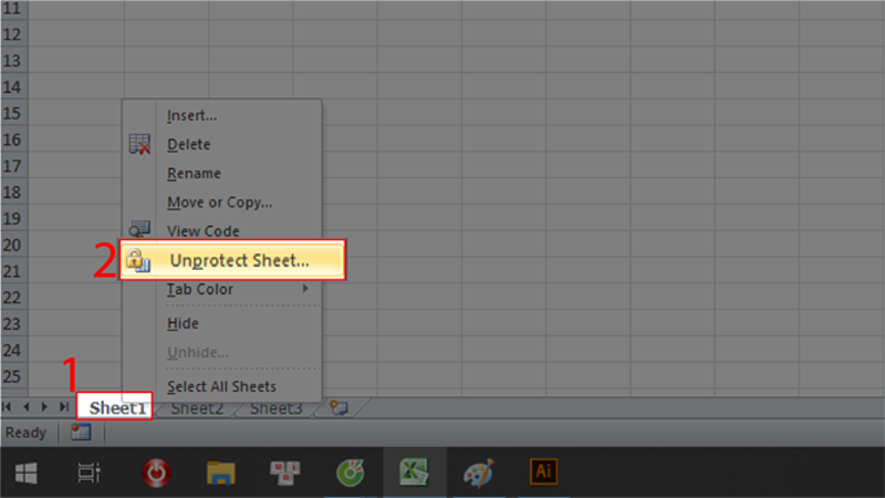 Nhấn unprotect sheet