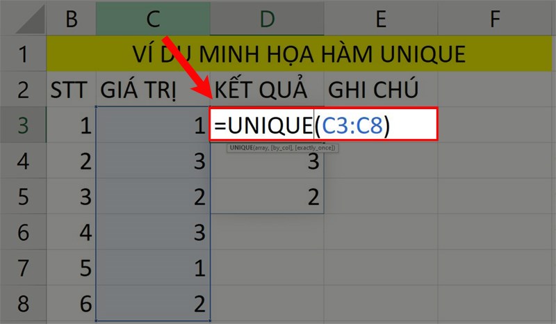 Cách sử dụng hàm UNIQUE trong Excel