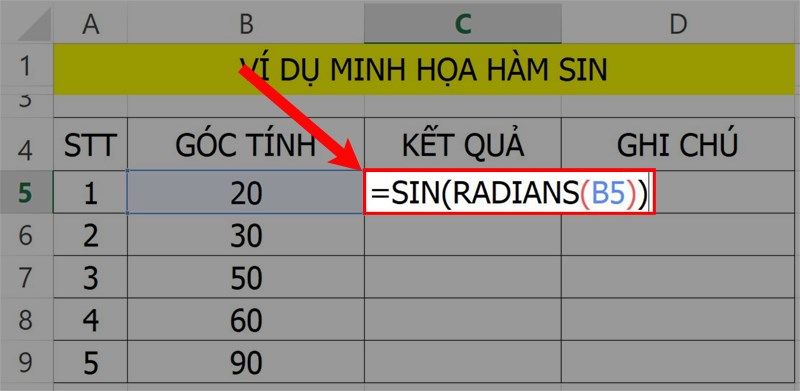 Cách sử dụng hàm SIN trong Excel