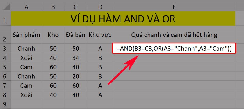 Ví dụ minh họa hàm AND và OR