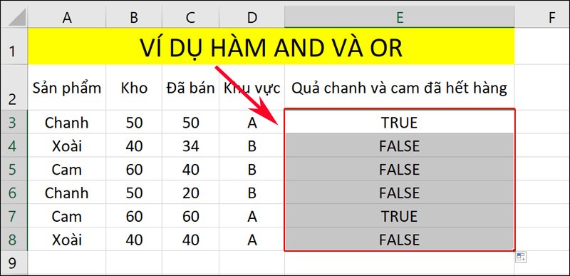 Nhấn phím Enter để hiển thị kết quả