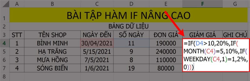 Bài tập hàm IF nâng cao